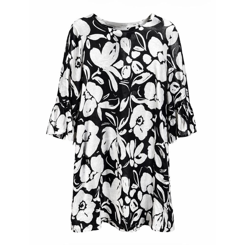 Bryn Walker Womens Tunic Size L/XL Black Floral DRESS Pure Linen NWOT